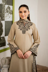 ZN913-WINTER 3PC Dhannak Embroidered suit with Printed Shawll