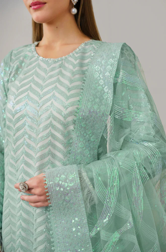 ZN915- Winter 3 Piece - Organza Embroidered Suit