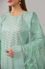 ZN915- Winter 3 Piece - Organza Embroidered Suit