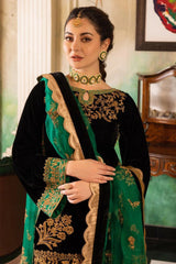 ZN551-Velvet Winter Embroidered 3 Piece Dress With Organza embroidered Dopata