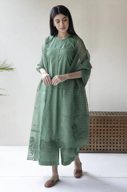 ZN732-SUMMER 3PC Lawn Embroidered Shirt With Organza Embroidered Dupatta