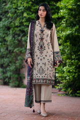 ZN943-WINTER 3PC Dhannak Embroidered suit with Printed Shawll