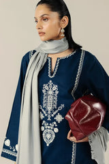 3PC EMBROIDERED DHANAK SUIT - ZN-1452