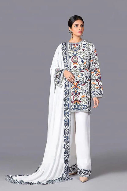 ZN208-Embroidered 3pc Lawn dress with embroidered Chifoon Dupatta