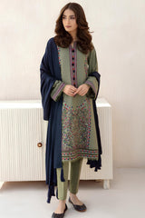 ZN550-3pc Winter Embroidered khaddar Shirt With Bumble Wool Shawll