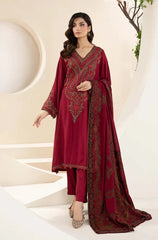 3PC EMBROIDERED DHANAK SUIT - ZN-1426