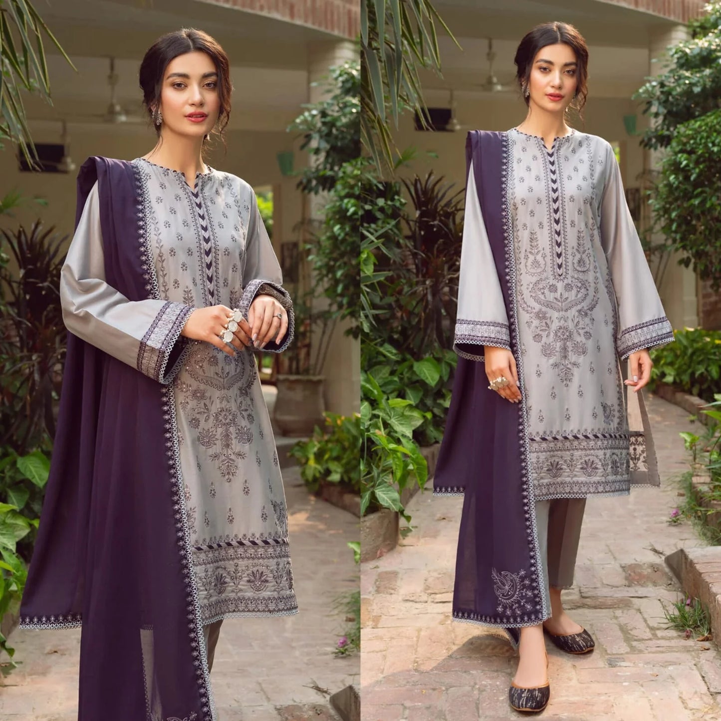 ZN222-Jazmin - 3PC Lawn Embroidered Shirt with Bamber Chiffon Embroidered Dupatta and Lawn Trousers