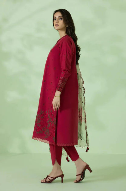 ZN350-Sapphire - 3PC Lawn Heavy Embroidered Shirt With Paper Cotton Printed Dupatta