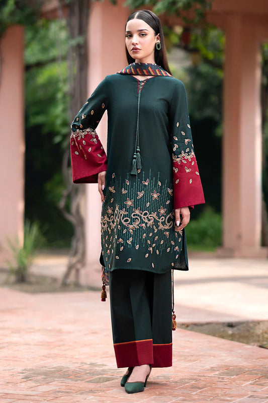 ZN944-JAZMIAN- 3PC Dhanak Embroidered suit with Printed Shawll