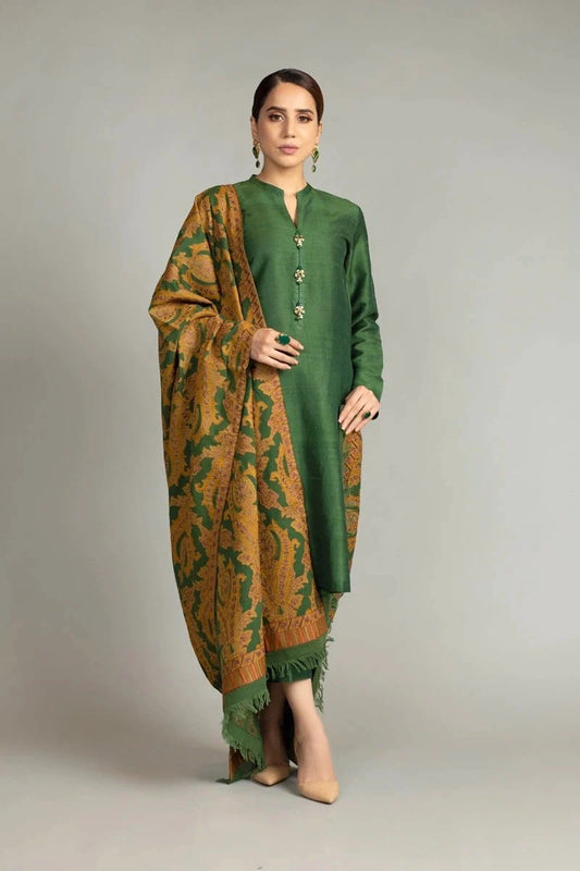 ZN540-WINTER 3 Piece Linen Suit with digital printed wool shawll