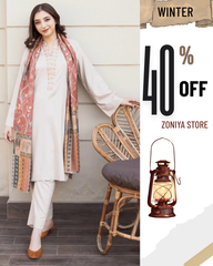 ZN 1229  Asling Winter 3PC Dhanak suit with Embroidered Shawll