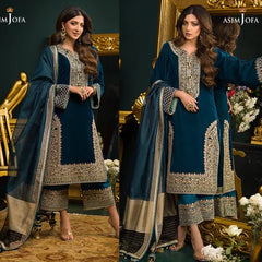3PC EMBROIDERED VELVET SUIT - ZN-414