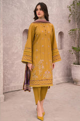 ZN618-WINTER 3PC Dhannak Embroidered suit with Printed Shawll
