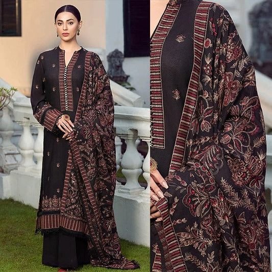 3PC EMBROIDERED DHANAK  SUIT - ZN-420