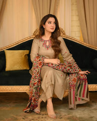3PC EMBROIDERED DHANAK SUIT - ZN-1413