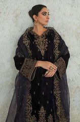 ZN911-Winter Unstitched 3PCs Velvet Dress With Embroidered Organza Dupatta