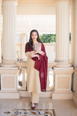 ZN614-WINTER 3PC Dhanak suit with Embroidered Shawll