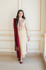 ZN614-WINTER 3PC Dhanak suit with Embroidered Shawll