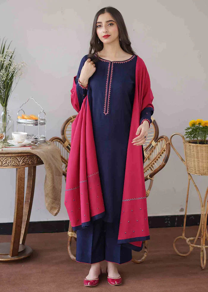 ZN404-WINTER 3PC Dhanak suit with Embroidered Shawll