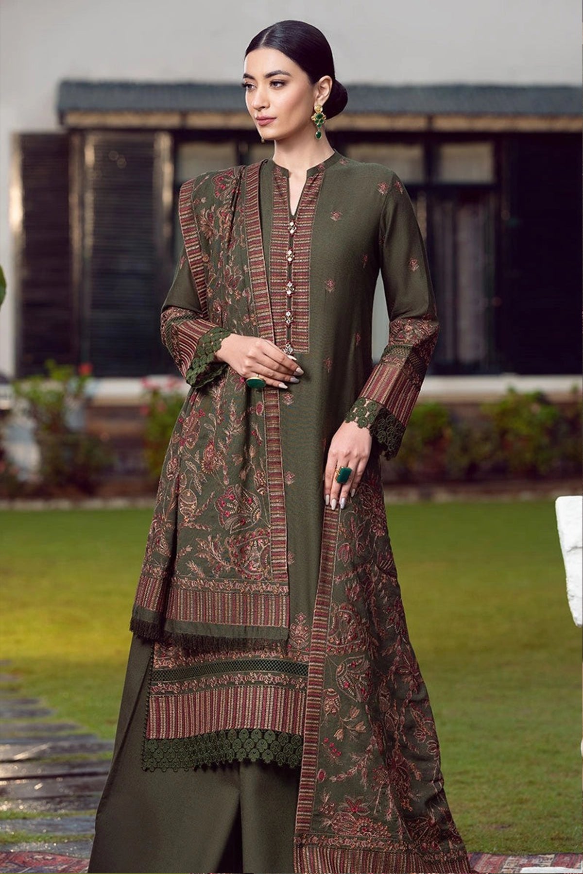ZN415-WINTER Embroidered Dhanak Suit with Heavy Embroidered Dhanak Shawl