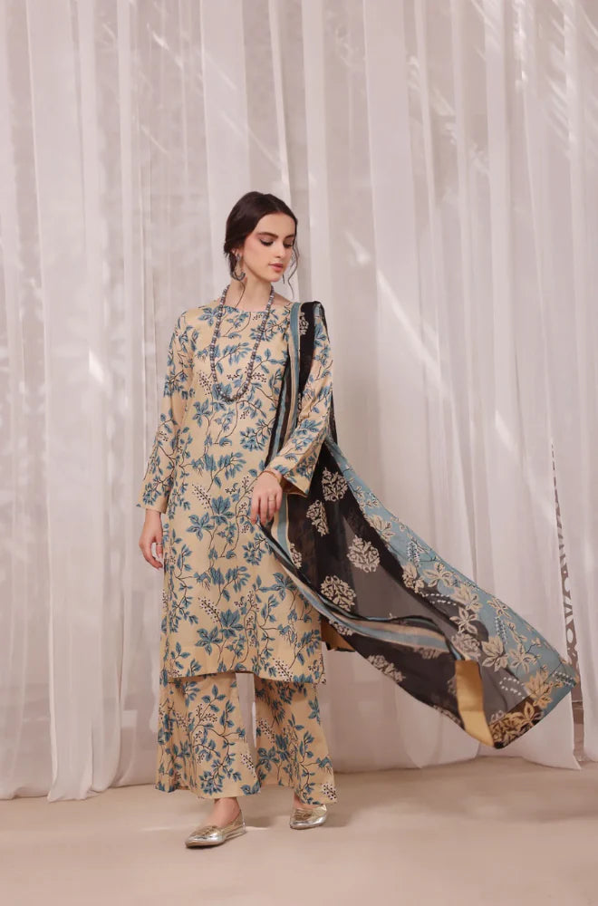 ZN925-Winter 3PC Shamoz Silk Print Suit
