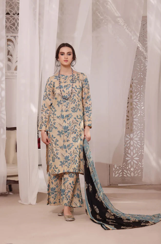 ZN925-Winter 3PC Shamoz Silk Print Suit