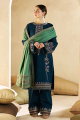 ZN590-Winter 3-Pc Embroidered Dhanak Suit with Heavy Embroidered Dhanak Shawll