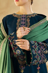 ZN590-Winter 3-Pc Embroidered Dhanak Suit with Heavy Embroidered Dhanak Shawll