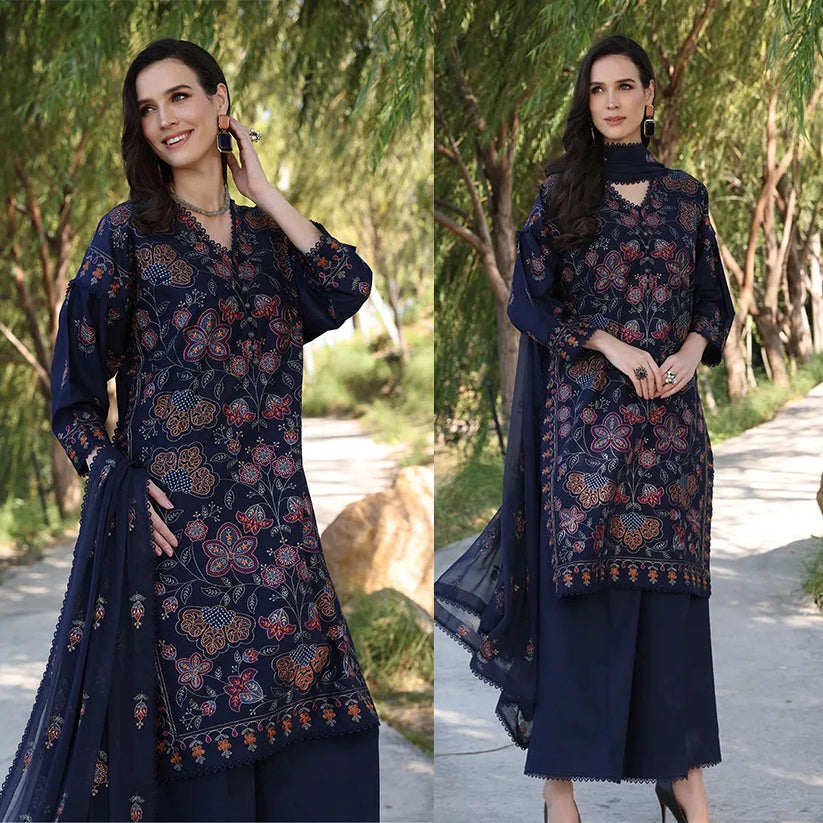 ZN843-Bareeze Embroidered Summer 3pc lawn dress with embroidered chiffon dupatta