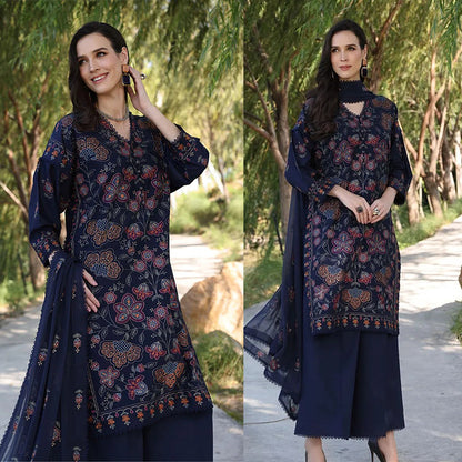 ZN843-Bareeze Embroidered Summer 3pc lawn dress with embroidered chiffon dupatta