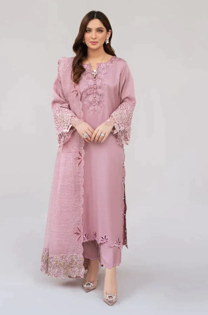 zn613-winter Linen Unstitched 3 Piece Embroidered Dress with Embroidered Organza Duppatta