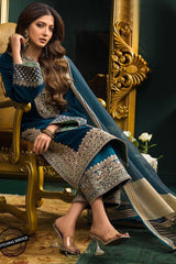 ZN414-WINTER Heavy Embroidered Velvet Dress with Silk Trouser