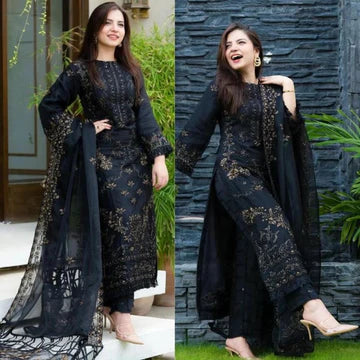 3PC EMBROIDERED DHANAK SUIT - ZN-515