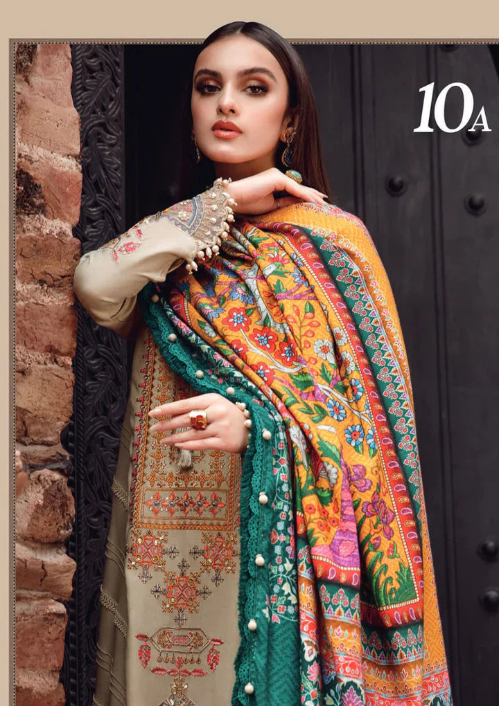 ZN539-WINTER 3PC Dhannak Embroidered suit with Printed Shawll