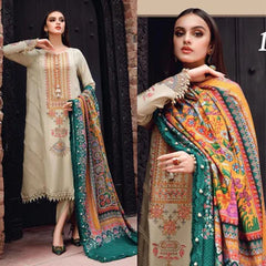 3PC EMBROIDERED DHANAK SUIT - ZN-539