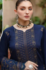 ZN609-WINTER 3PC Embroidered Shirt With Heavy Embroidered Dhanak Shawl