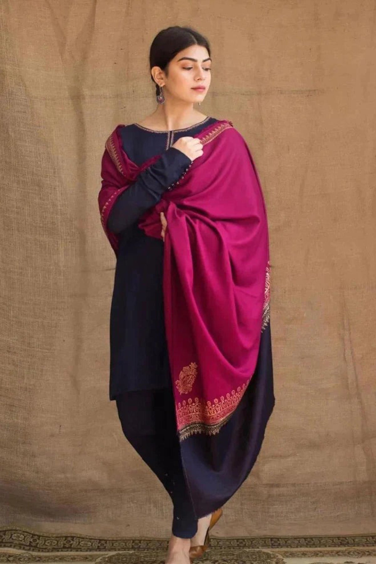 ZN405-WINTER 3PC Dhanak suit with  printed Shawll