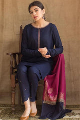 ZN405-WINTER 3PC Dhanak suit with  printed Shawll