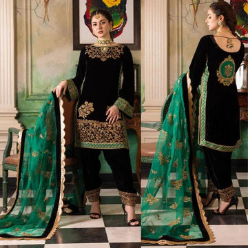 3PC EMBROIDERED VELVET SUIT - ZN-551