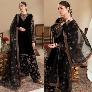 3PC EMBROIDERED VELVET SUIT - ZN-563