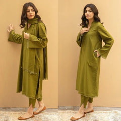 3PC EMBROIDERED DHANAK SUIT - ZN-564