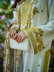 3PC EMBROIDERED DHANAK SUIT - ZN-1442