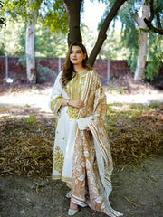 3PC EMBROIDERED DHANAK SUIT - ZN-1442