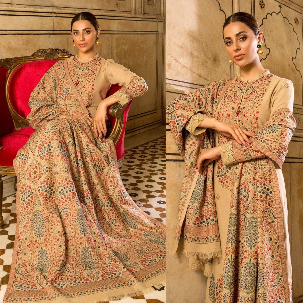 ZN427-WINTER 3pcs Karandi Embroidered Bareeze Unstitched Suit