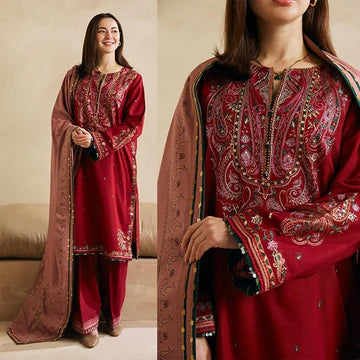 3PC EMBROIDERED DHANAK SUIT - ZN-602