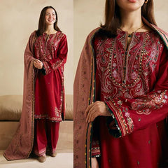 3PC EMBROIDERED DHANAK SUIT - ZN-602
