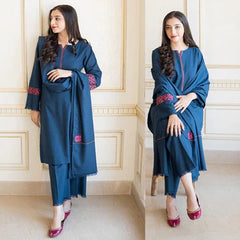 3PC EMBROIDERED DHANAK SUIT - ZN-615