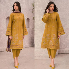 3PC EMBROIDERED DHANAK SUIT - ZN-618