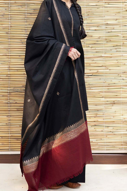 ZN555-3PC Winter Dhanak suit with Embroidered Shawll