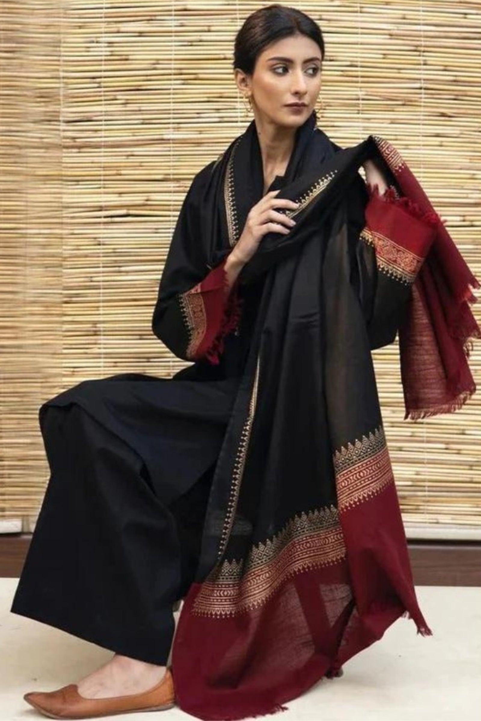 ZN555-3PC Winter Dhanak suit with Embroidered Shawll